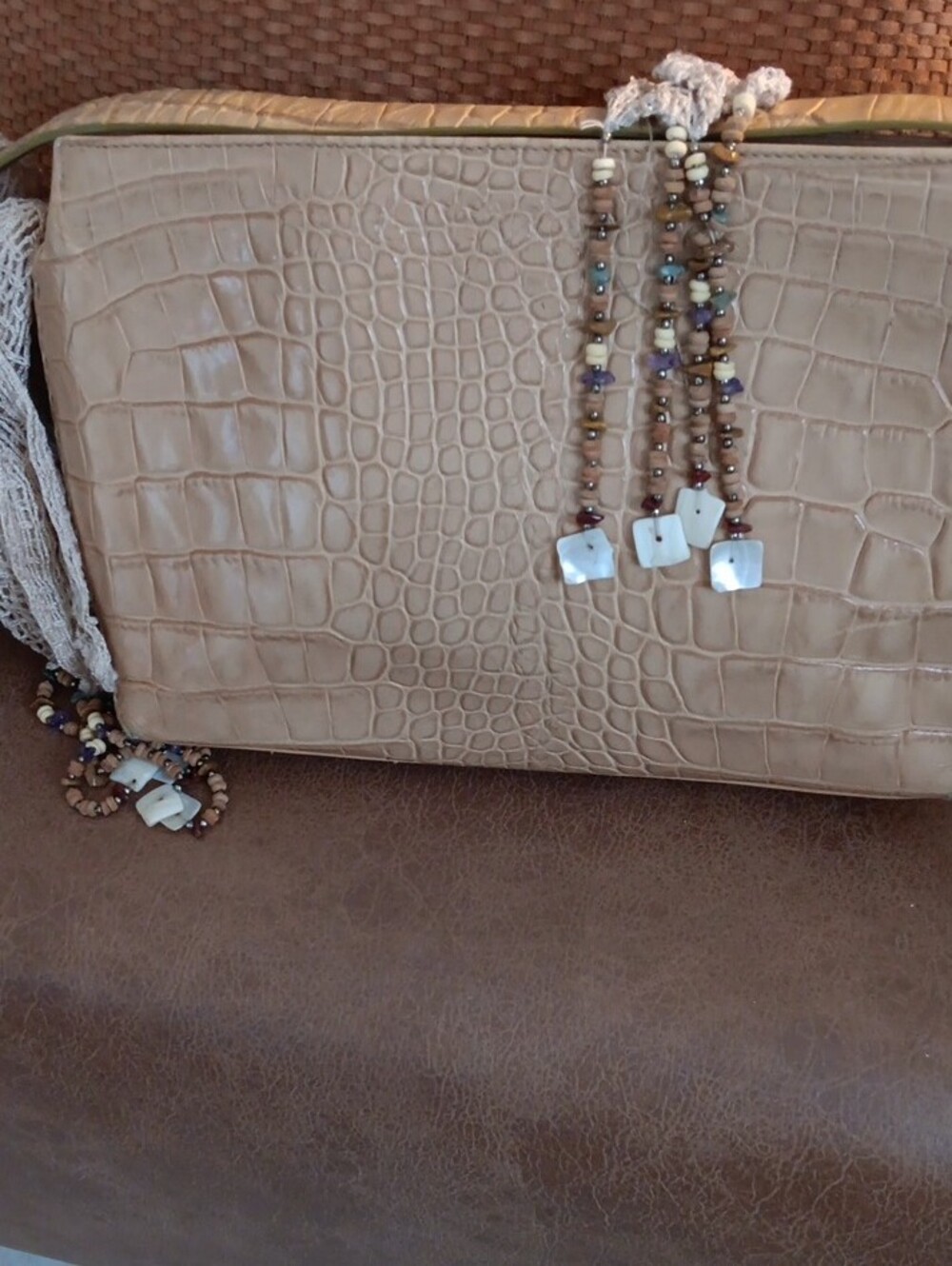 Sondra Roberts Croc-Embossed Shoulder Bag in Camel.